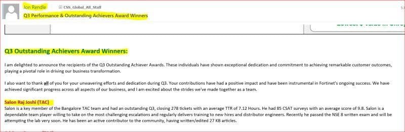 Outstanding Achiever — Q3 2023